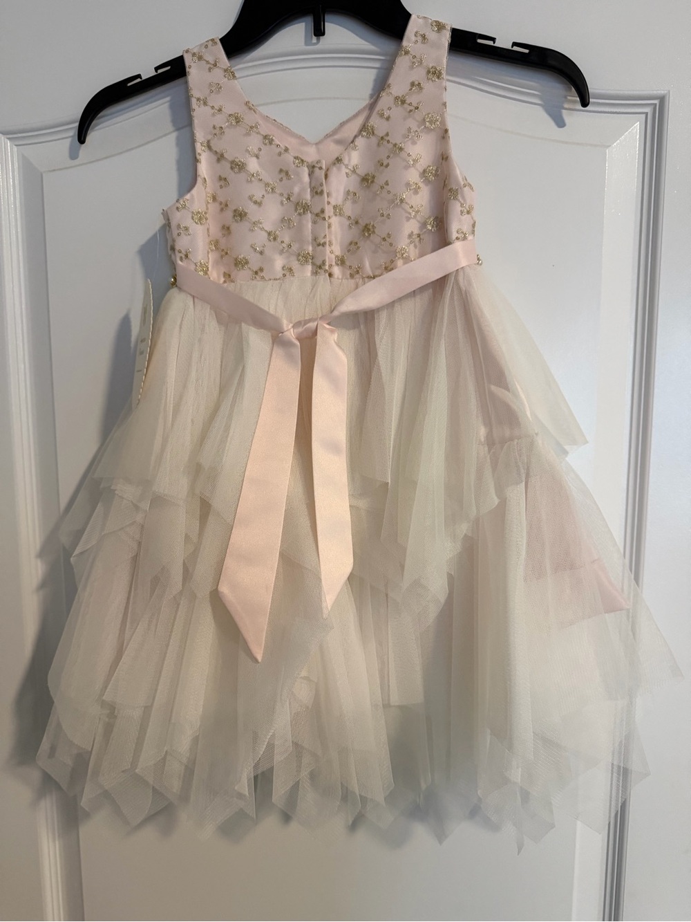 Tag On -4T Girls Creamy White Tulle Dress with Gold Embellished Waist - Picture 2 of 9